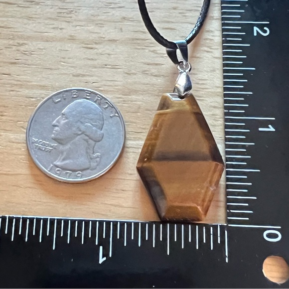 New Tigers Eye Stone Shaped Coffin Pendant Necklace with Cord - Picture 5 of 5
